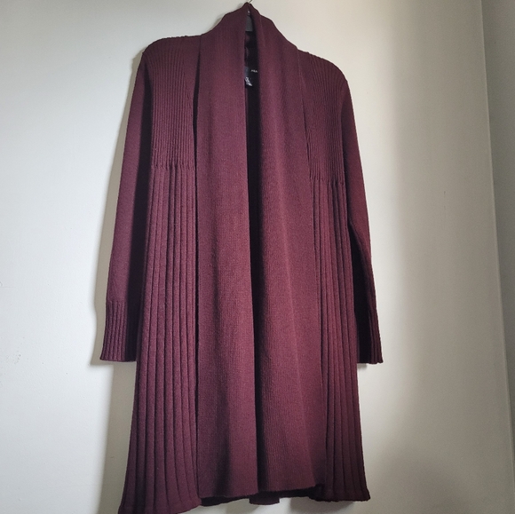 H&M Sz Sm Long Cardigan Sweater Duster Women’s Burgandy Open Front Ribbed Knit - Picture 2 of 11